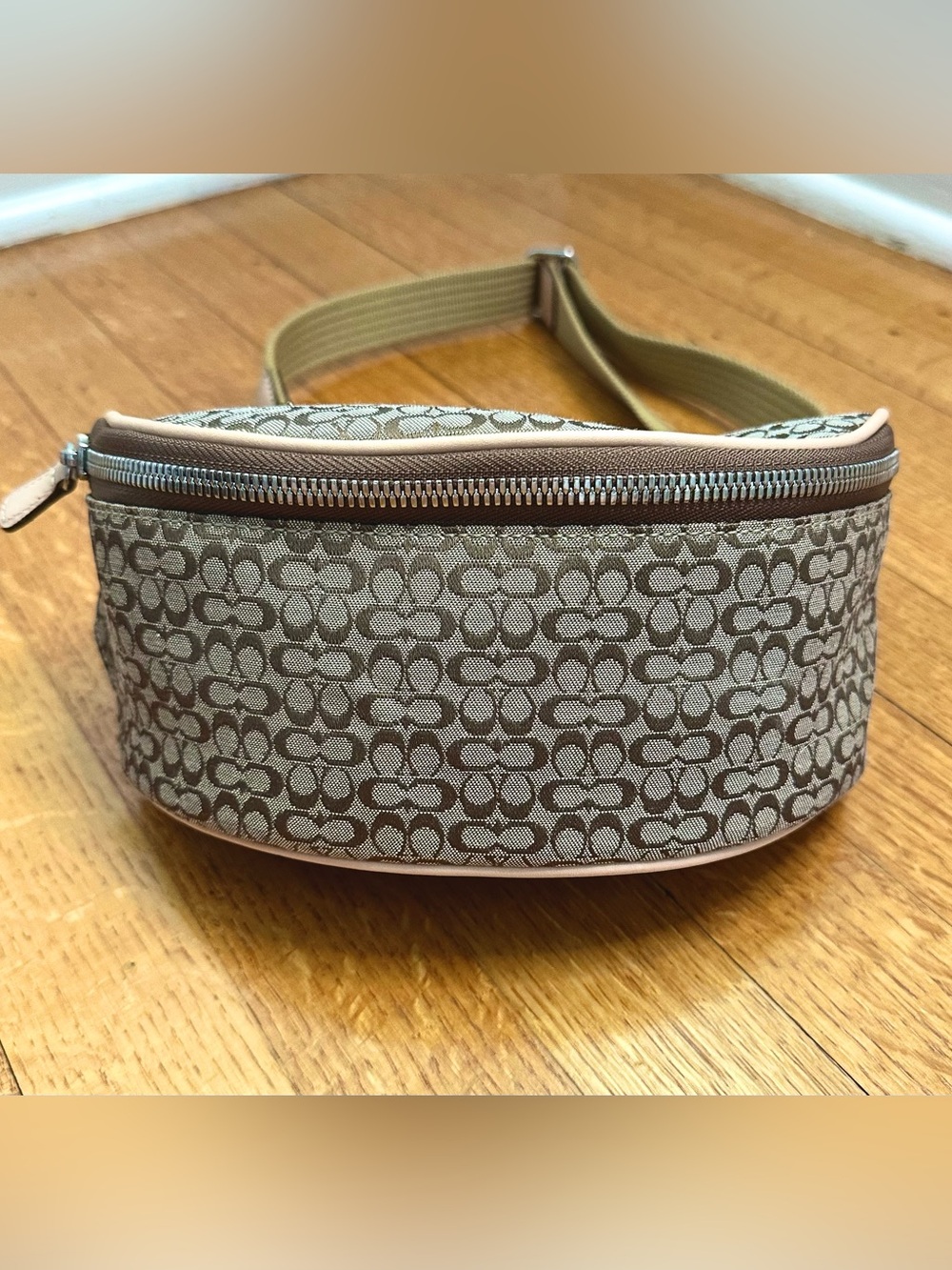 Pristine Vintage Coach Y2K Signature Jacquard Belt Bag Fanny Pack Khaki 5093